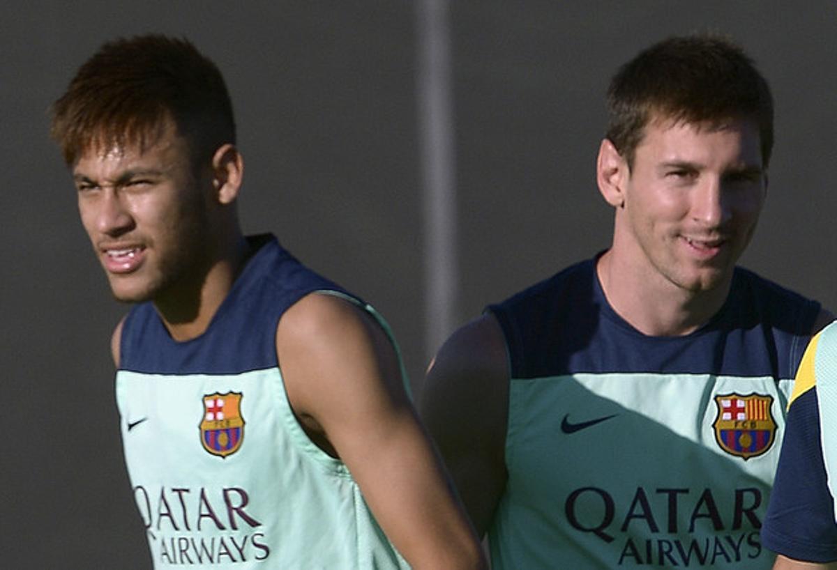 Imatge de Messi i Neymar en el seu primer entrenament junts dilluns passat, 29 de juliol.