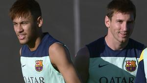 Imagen de Messi y Neymar en su primer entrenamiento juntos el pasado lunes 29 de julio.