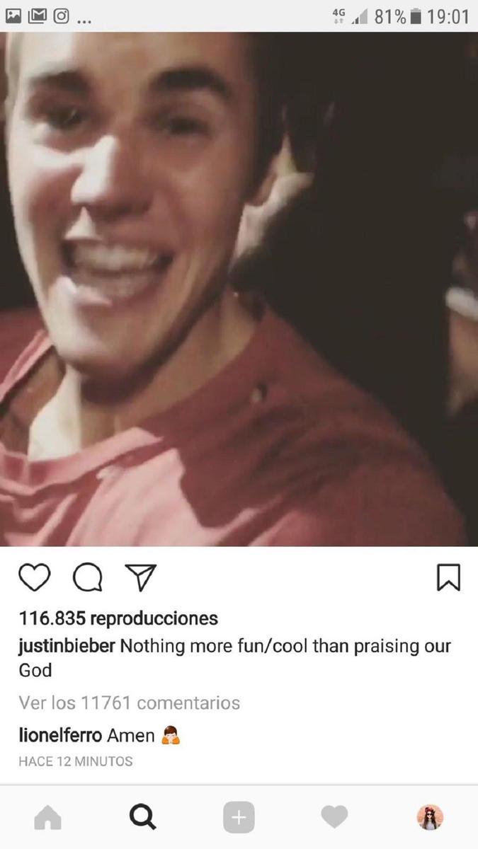 Justin Biber captura de Instagram con cadena de Internet