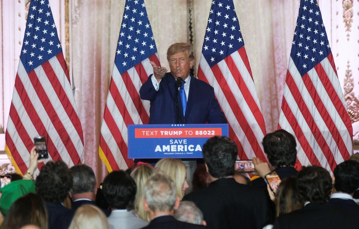 Former U.S. President Trump speaks at his Mar-a-Lago resort on 2022 U.S. midterm elections night