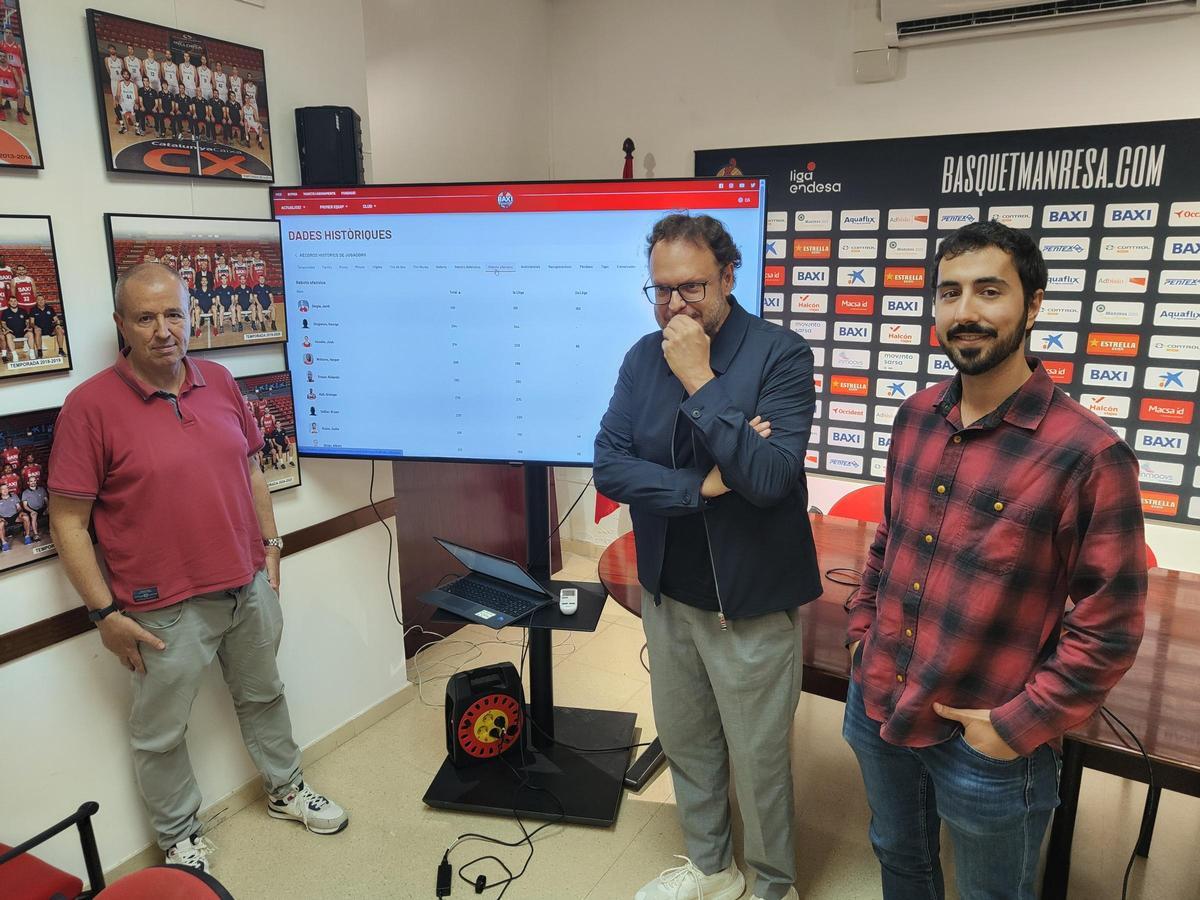 Xavier Prunés, Josep Maria Herms, Gerard Castañé, amb les dades a la pantalla