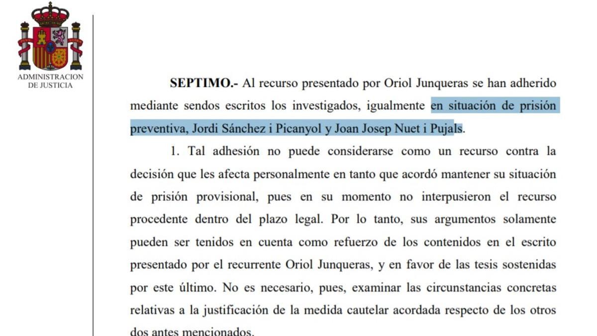 AUto del Tribunal Supremo en el que &quot;encarcela&quot; a Joan Josep Nuet