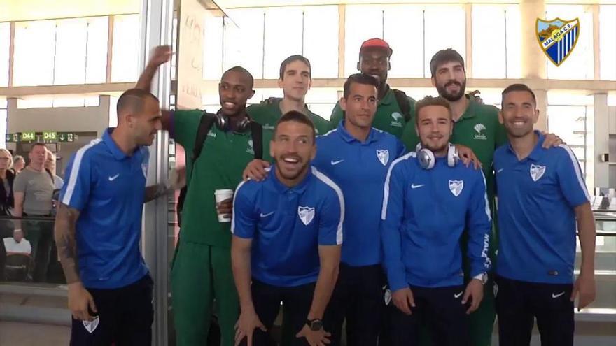 Encuentro de los jugadores del Unicaja y del Málaga