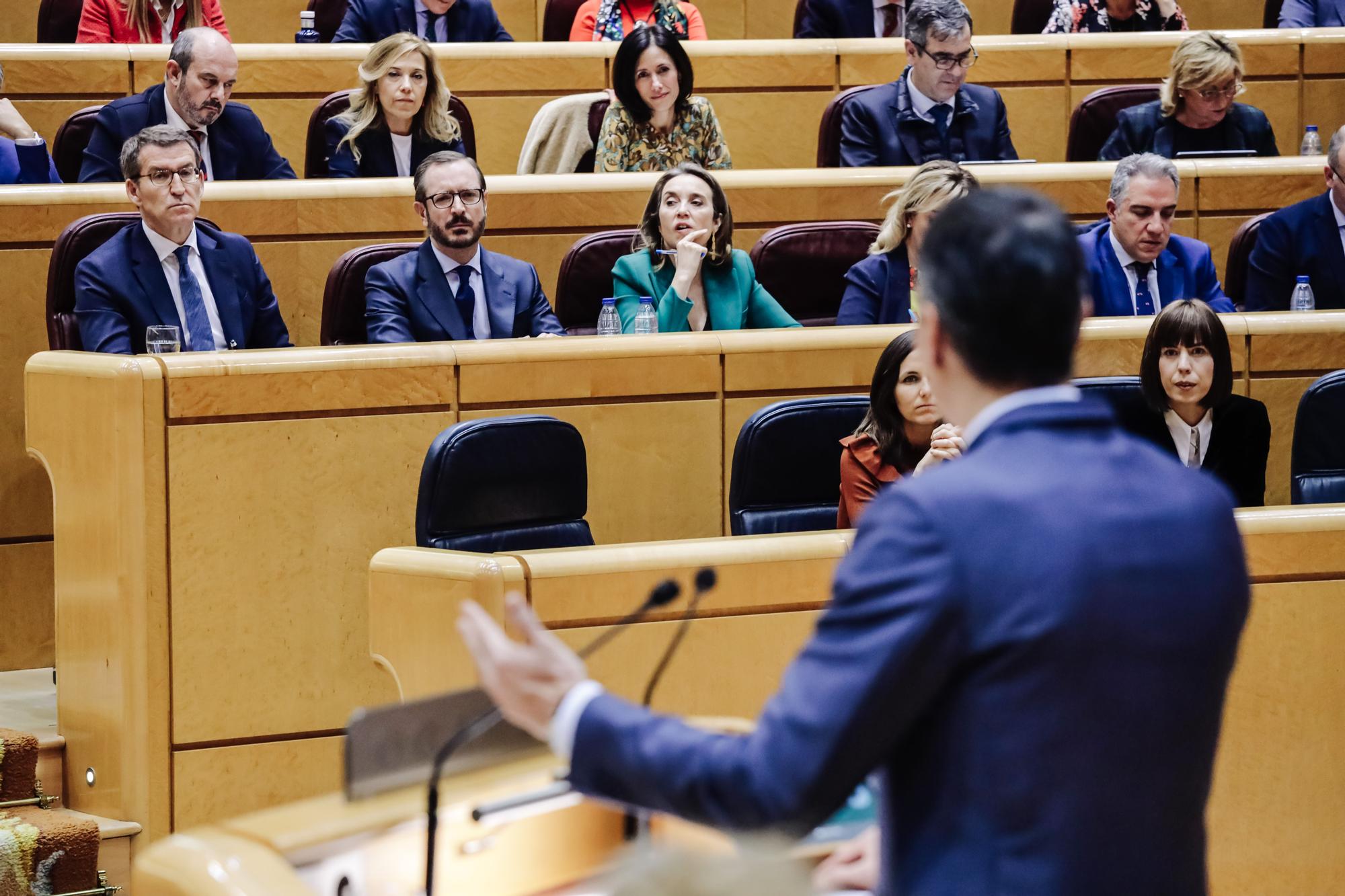 El presidente del Gobierno, Pedro Sánchez, comparece durante un pleno del Senado