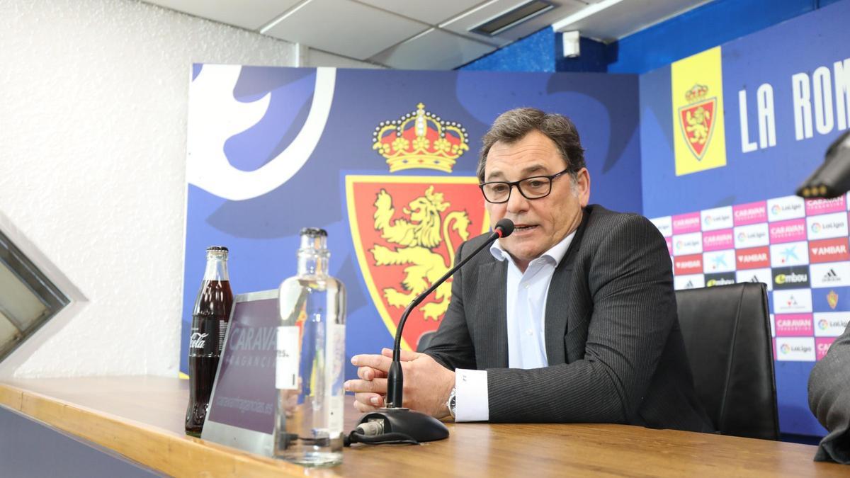 Raúl Sanllehí, en la rueda de prensa ofrecida este miércoles en La Romareda.