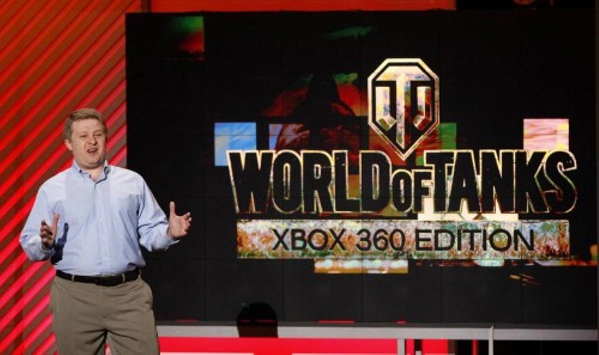 Kislyi, CEO of Wargaming, announces "World of Tanks" for Xbox 360 during the Xbox E3 Media Briefing at USC's Galen Center in Los Angeles