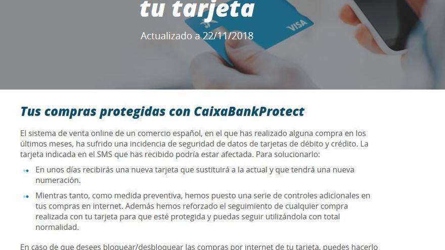 La entidad informa en su web desde este jueves de la fuga de datos bancarios