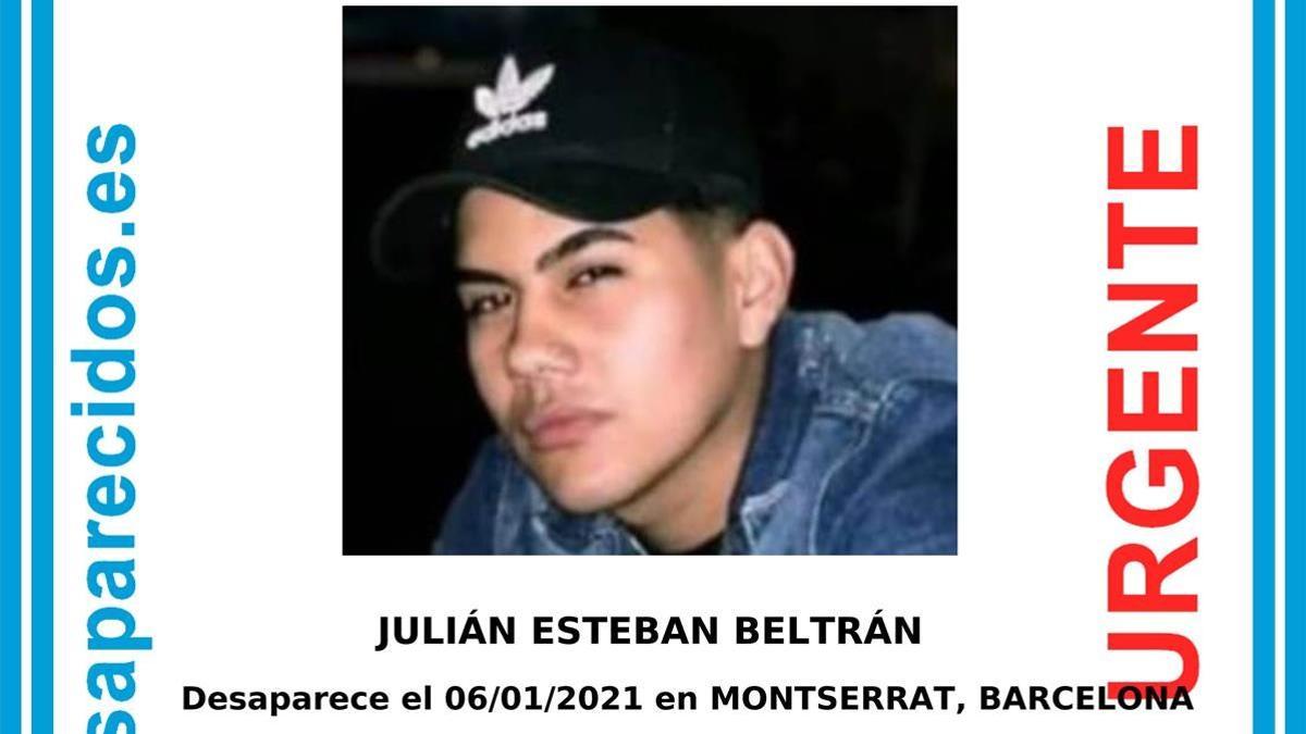 Anuncio de SOS Desaparecidos con la imagen de Julián Esteban Beltrán.