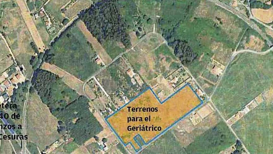 Ubicación de los terrenos previstos para el geriátrico en Porzomillos, cerca de la N-VI y la autopista A-6. la opinión