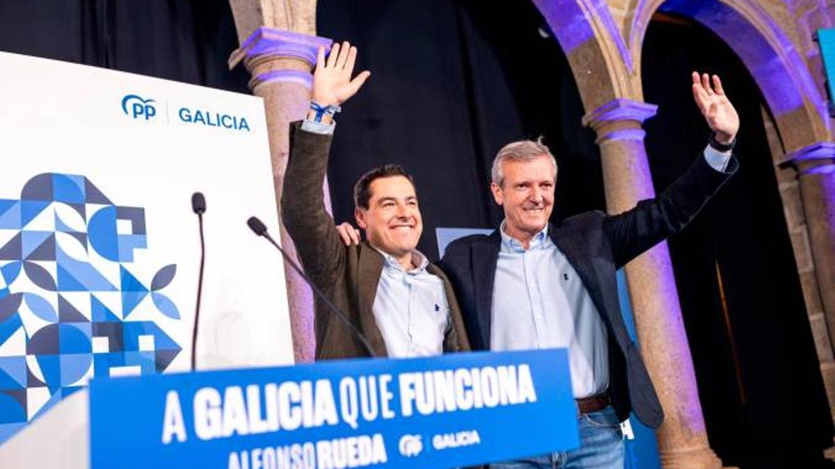 Juanma Moreno acompaña a Alfonso Rueda en la campaña gallega.