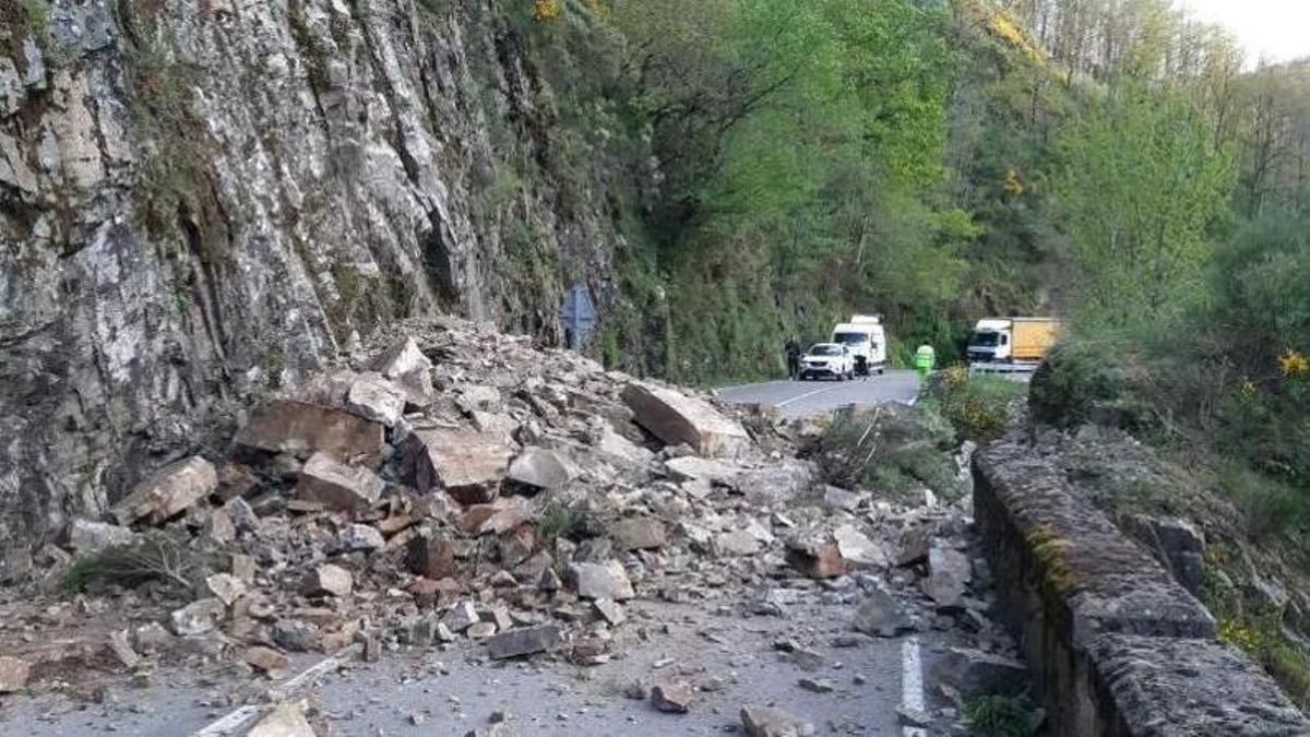 Un argayo en la carretera AS-15 entre Cangas del Narcea y Degaña, en 2025.