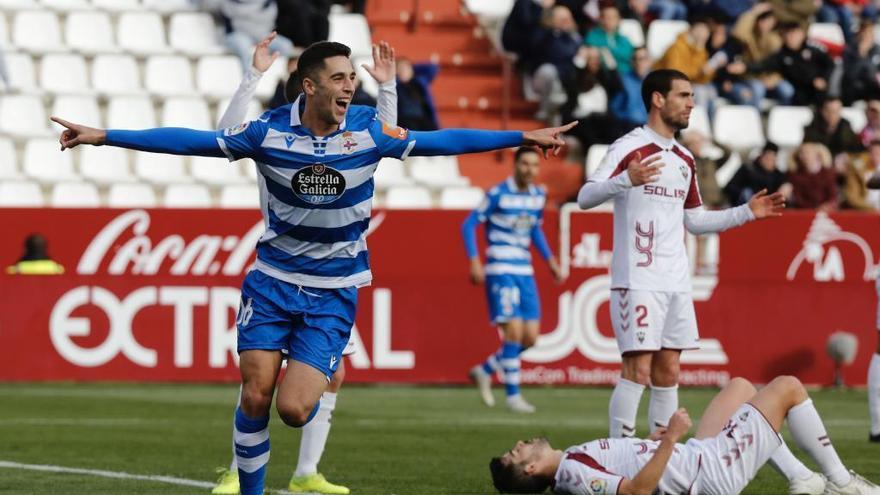 Sabin Merino, tras su gol al Albacete en el Carlos Belmonte.