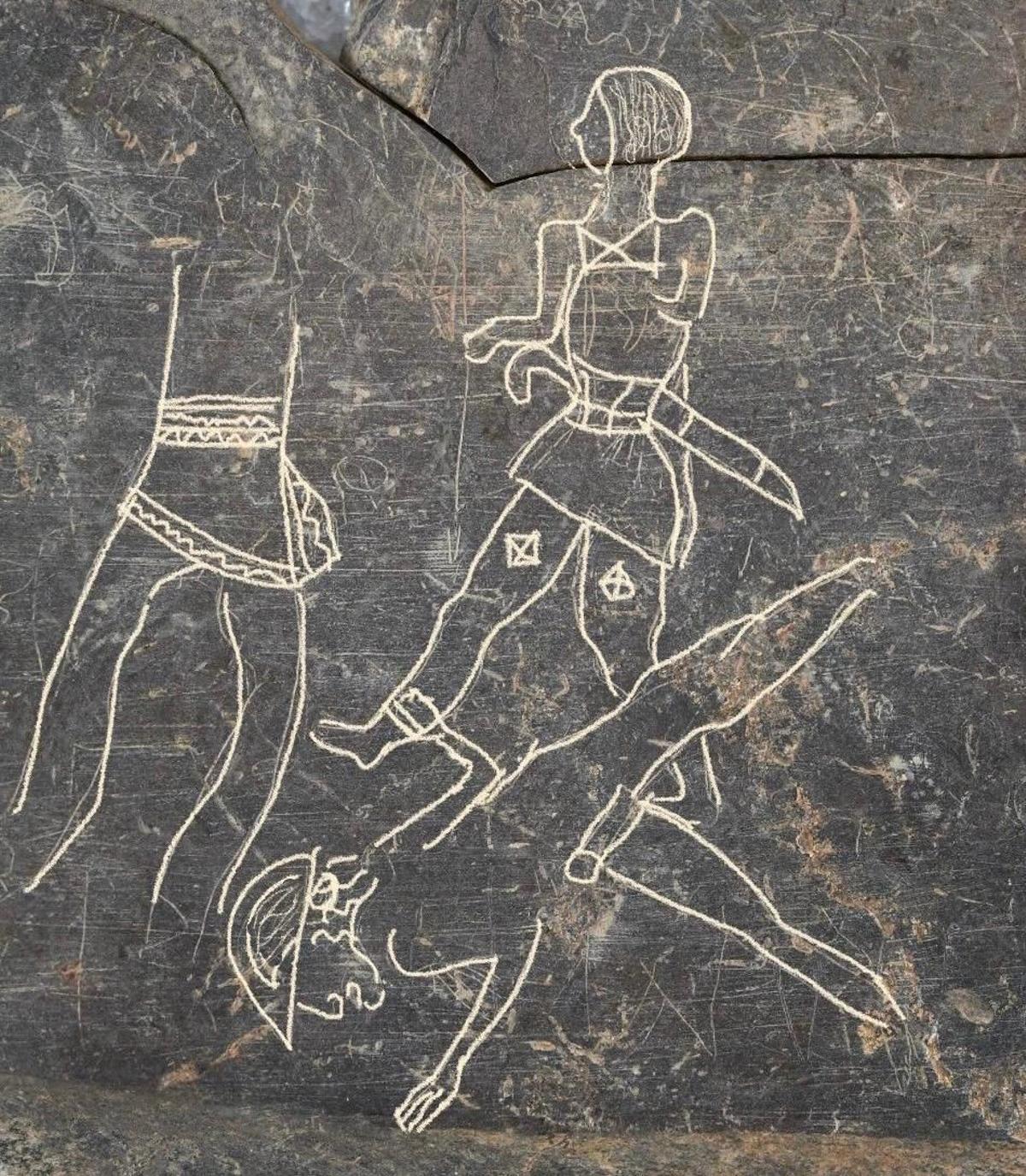 Imagen completa de las placa de pizarra que contienen escenas de guerreros del siglo VI-V a.C.