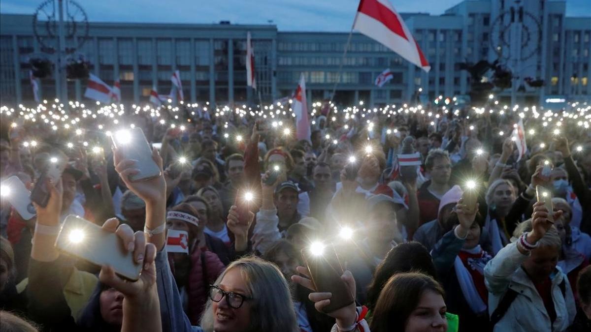 Manifestación contra el presidente Lukashenko en Minsk.