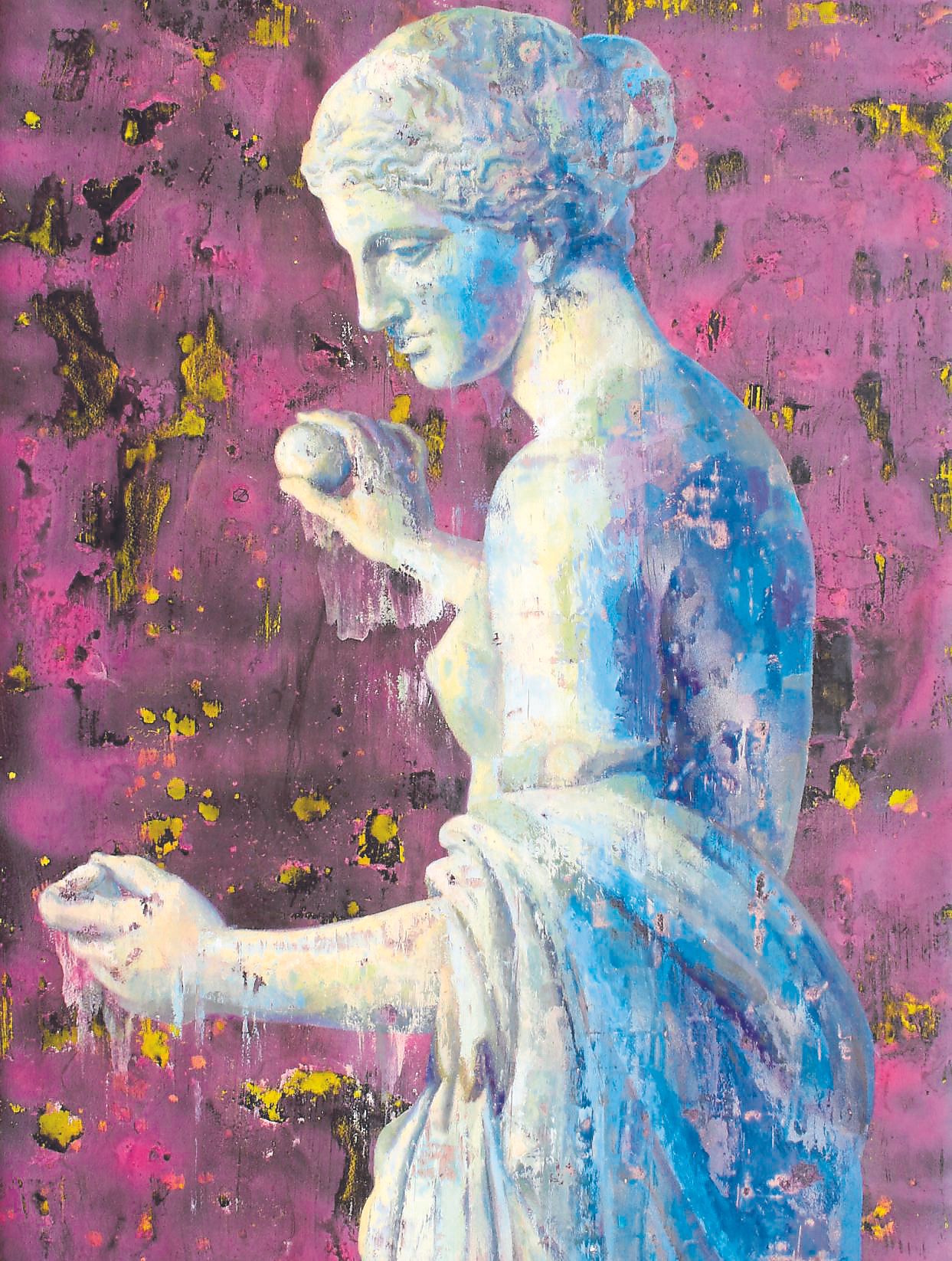 Venus de la Manzana. 2025. Óleo, acrílico y spray sobre papel.