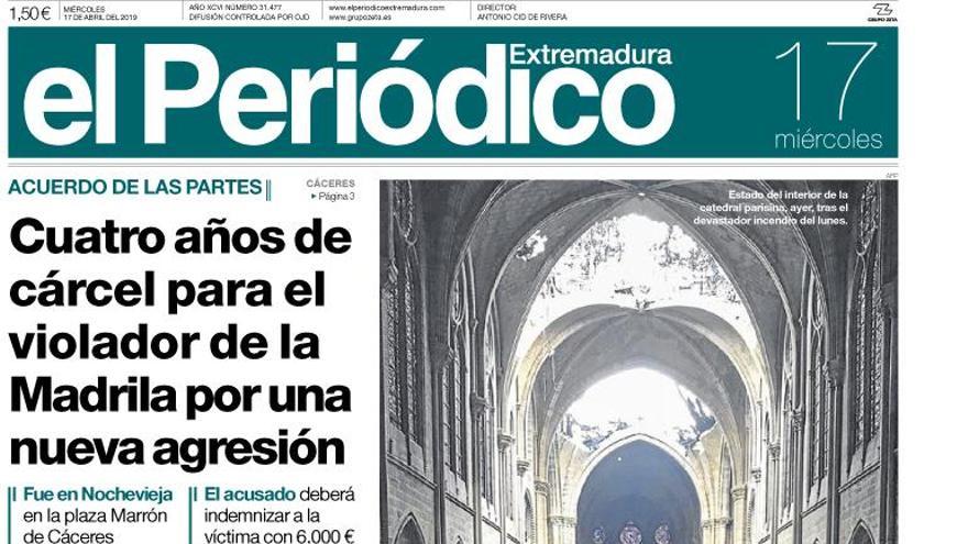 Esta es la portada de EL PERIÓDICO EXTREMADURA correspondiente al día 17 de abril del 2019