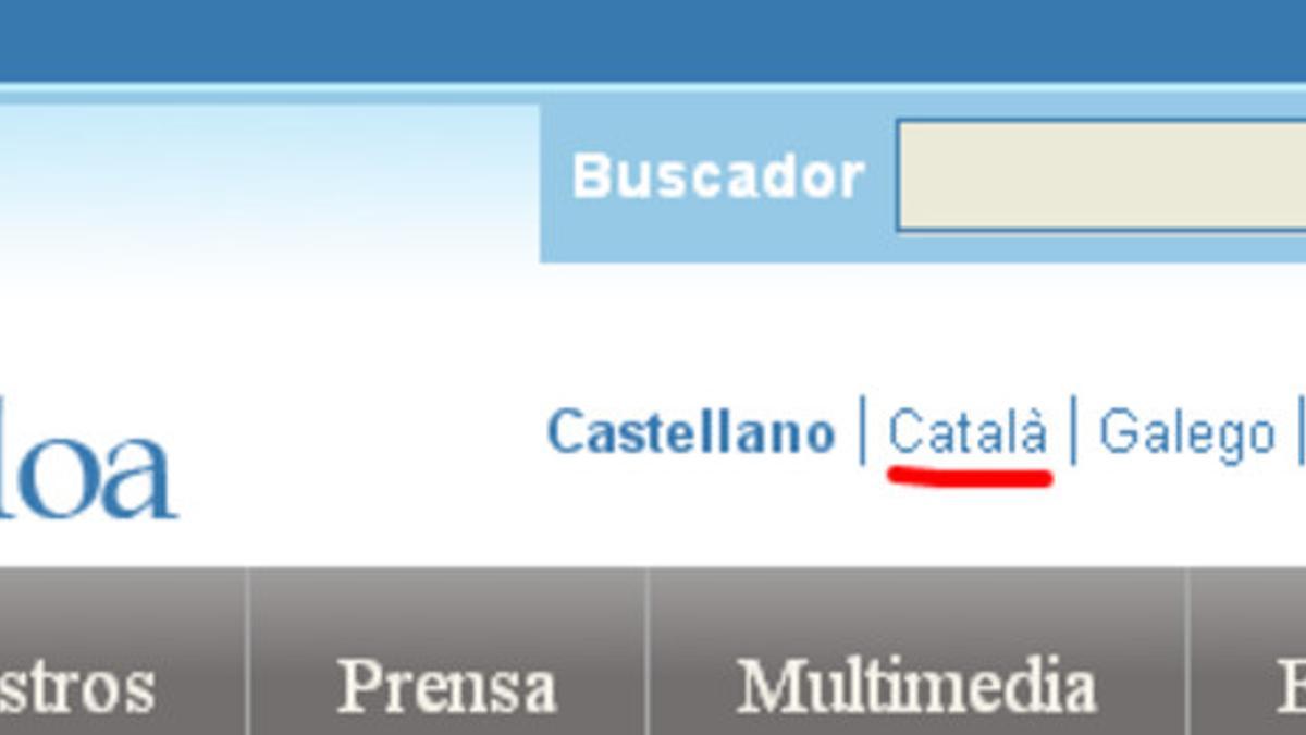 Cabecera de la página web de La Moncloa, que distingue entre catalán y valenciano