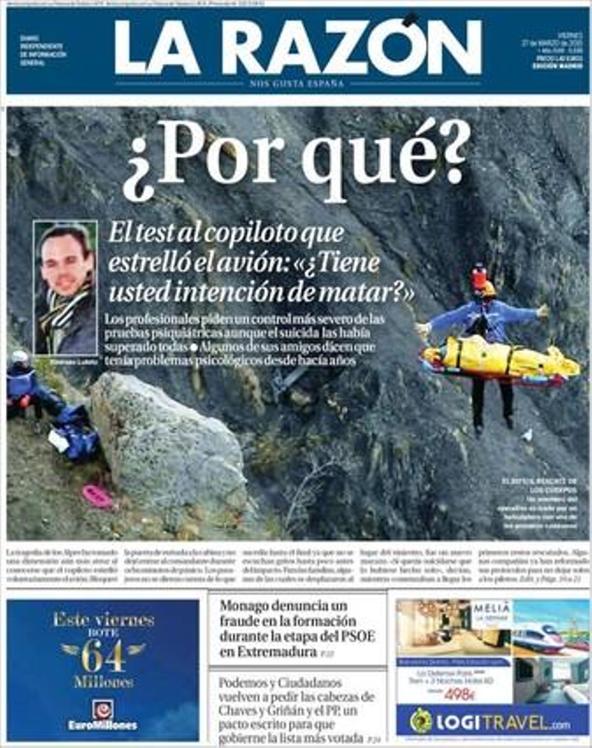 Portada del diari ’La Razón’.
