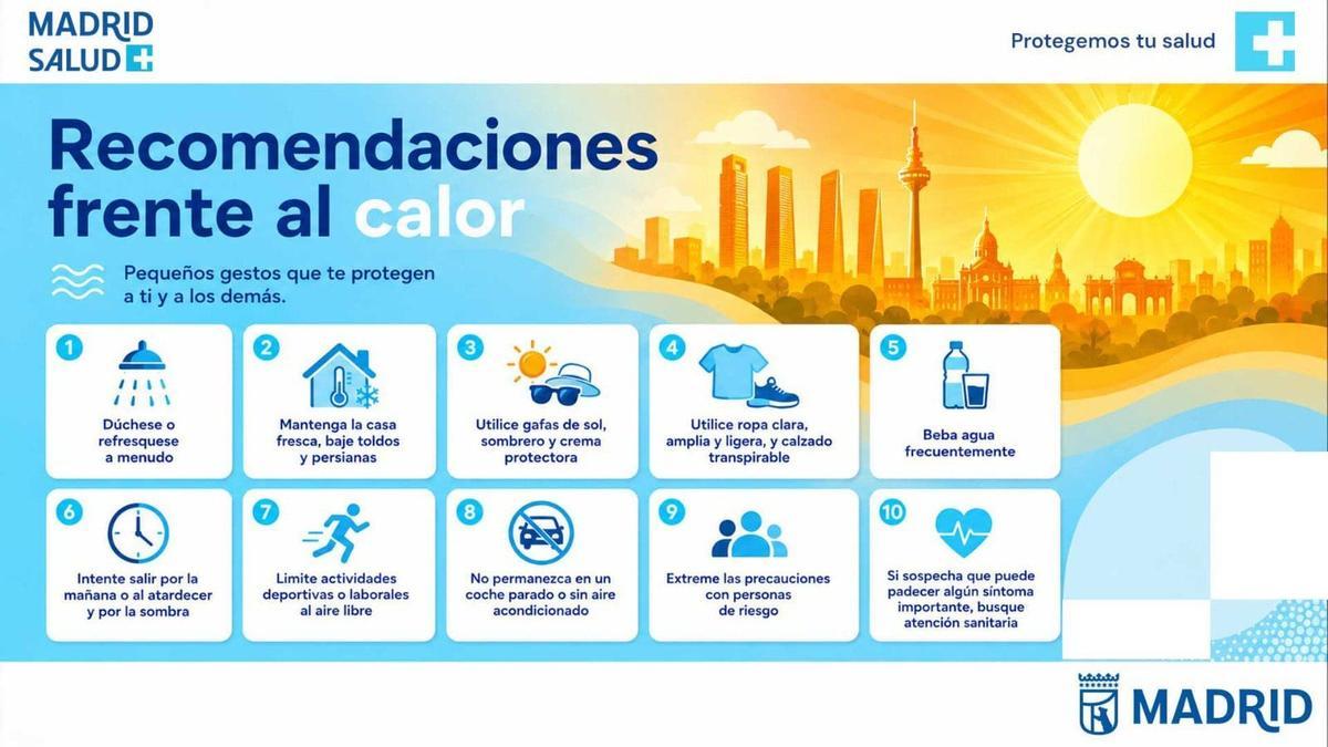 Recomendaciones frente al calor emitidas por el Servicio de Salud Pública de la Comunidad de Madrid