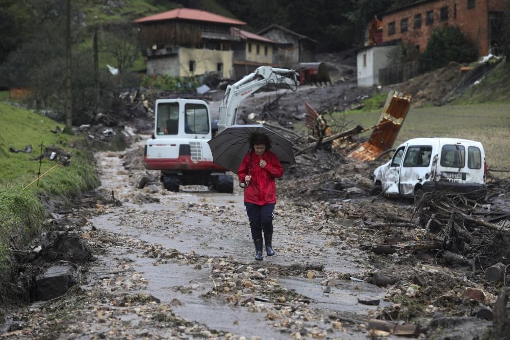 Temporal en Asturias: Un argayo sepulta una ganadería en Salas