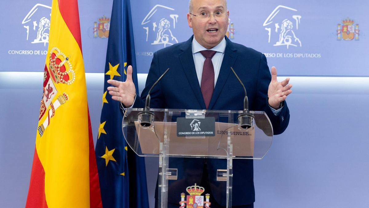 Miguel Tellado, el martes, en una rueda de prensa en el Congreso.