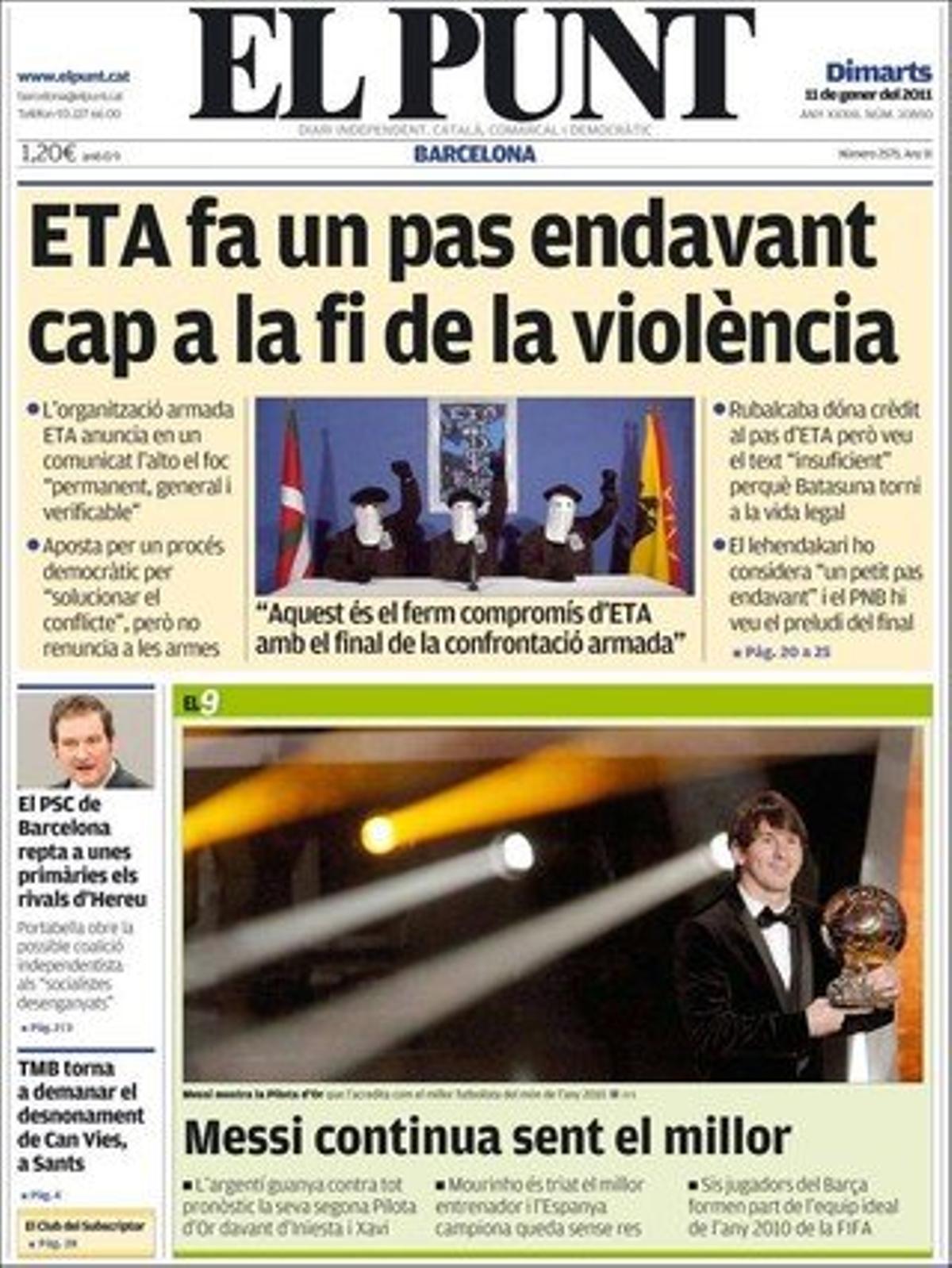 ’El Punt’ destaca a dins que l’Estat anuncia un pla per vigilar l’activitat de Repsol; que Artur Mas nomenarà director general d’Immigració un regidor de Badalona, Josep Pera; que una turbina amb silenciador combatrà la por al dentista, i que el síndic Rafael Ribó visitarà les presons per sorpresa.