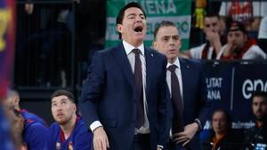 Xavi Pascual, durante el partido de Copa ante UCAM Murcia