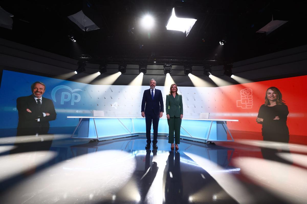 EN IMÁGENES | Así ha sido el cara a cara entre Pilar Alegría y Jorge Azcón por el 8F en Aragón TV