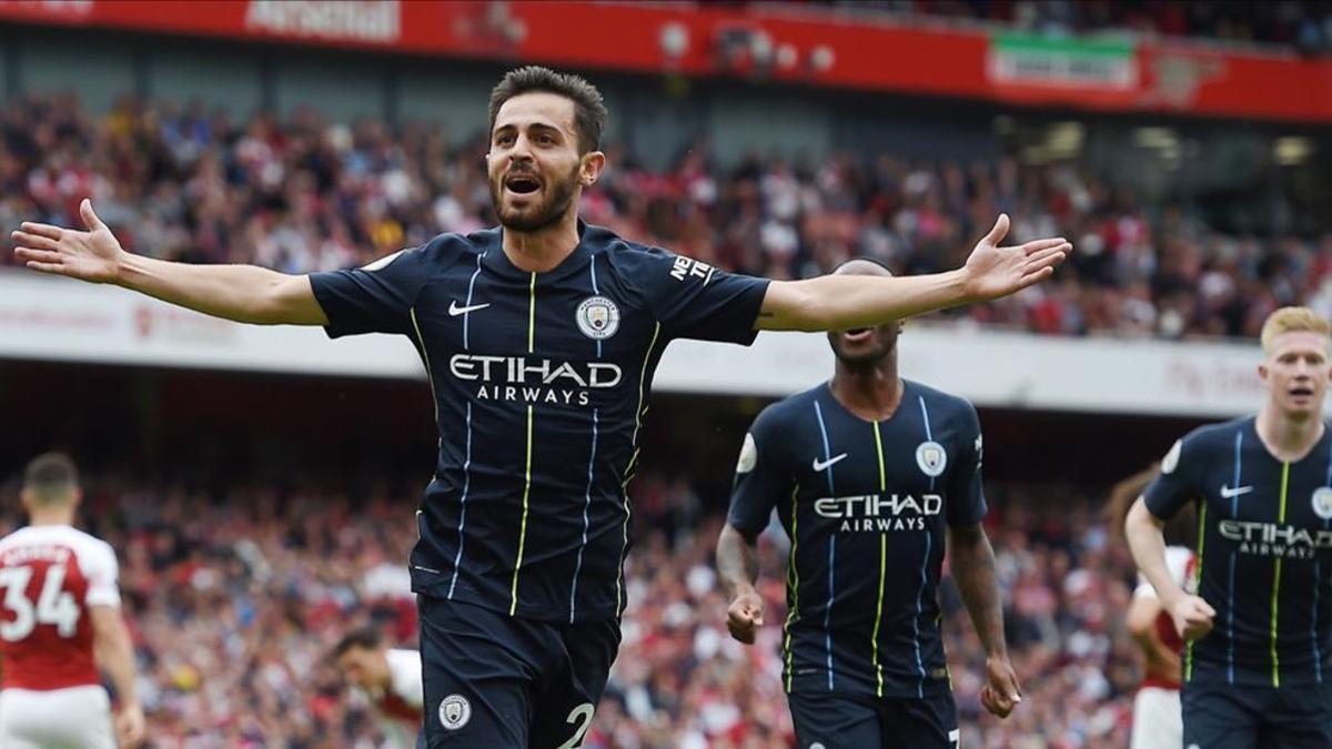 Bernardo Silva, celebrando su gol en la primera jornada de la Premier