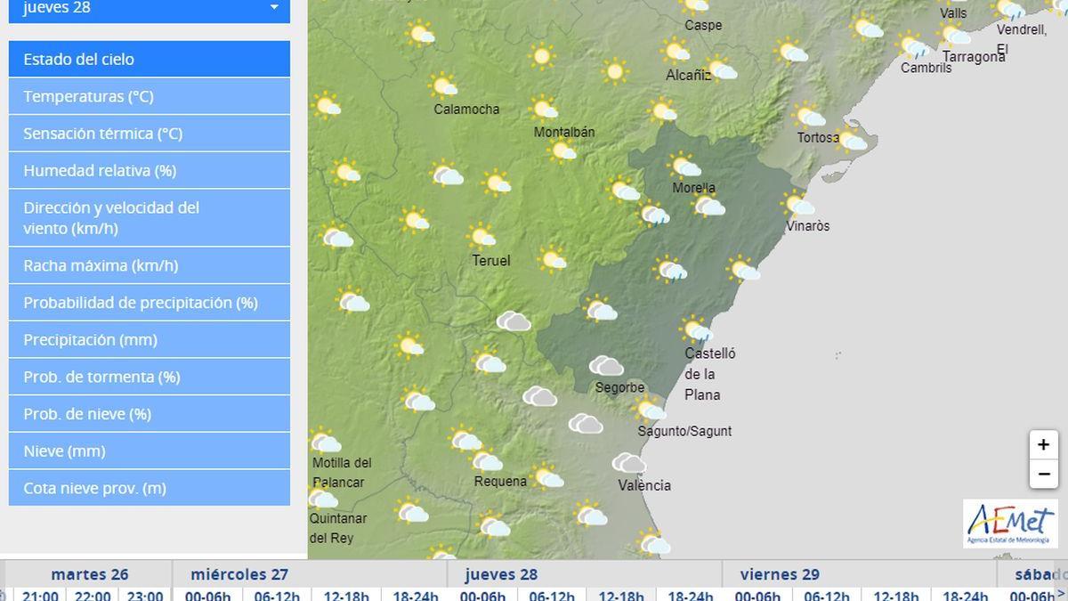 Predicción de Aemet para el jueves por la tarde.