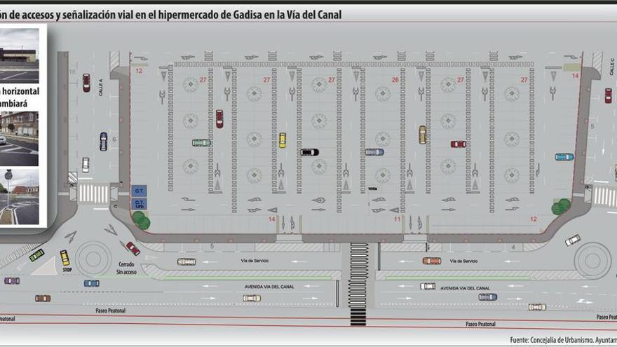 La señalización de acceso al híper de Gadisa tendrá que modificarse