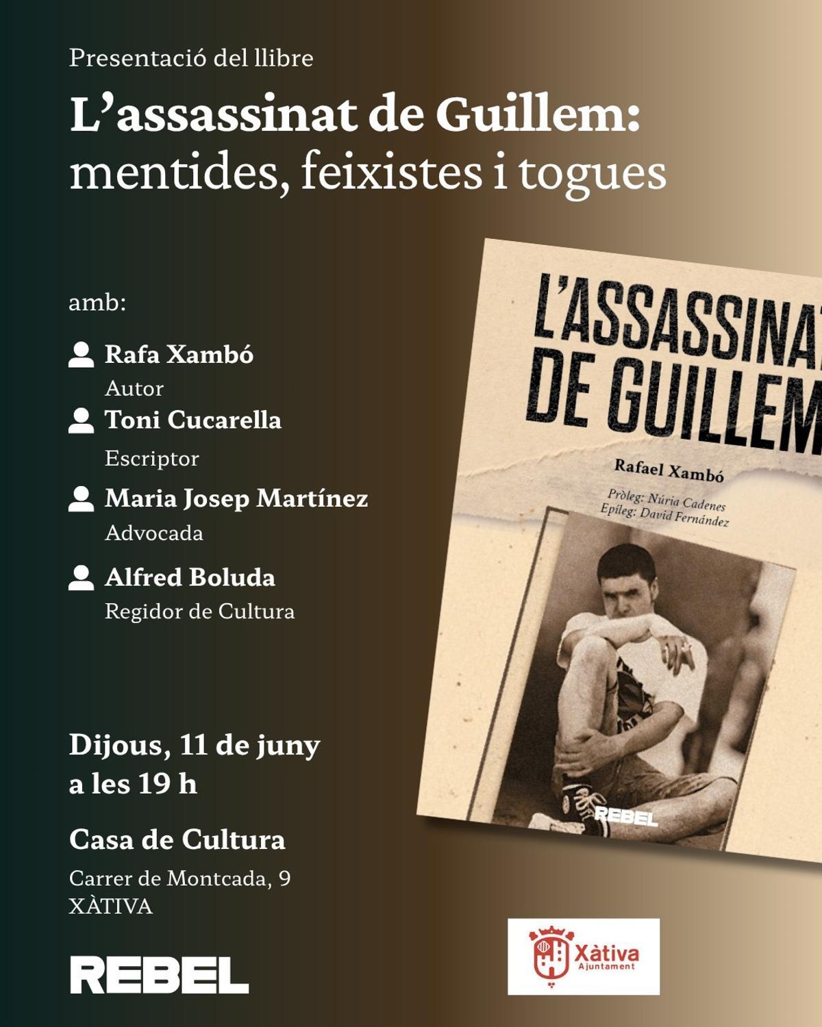 Cartel de la presentación del libro de Rafa Xambó en Xàtiva.