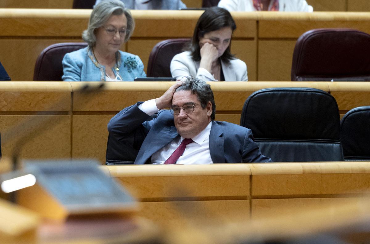 El ministro de Inclusión y Seguridad Social, José Luis Escrivá, en una sesión de control en el Senado, en mayo.