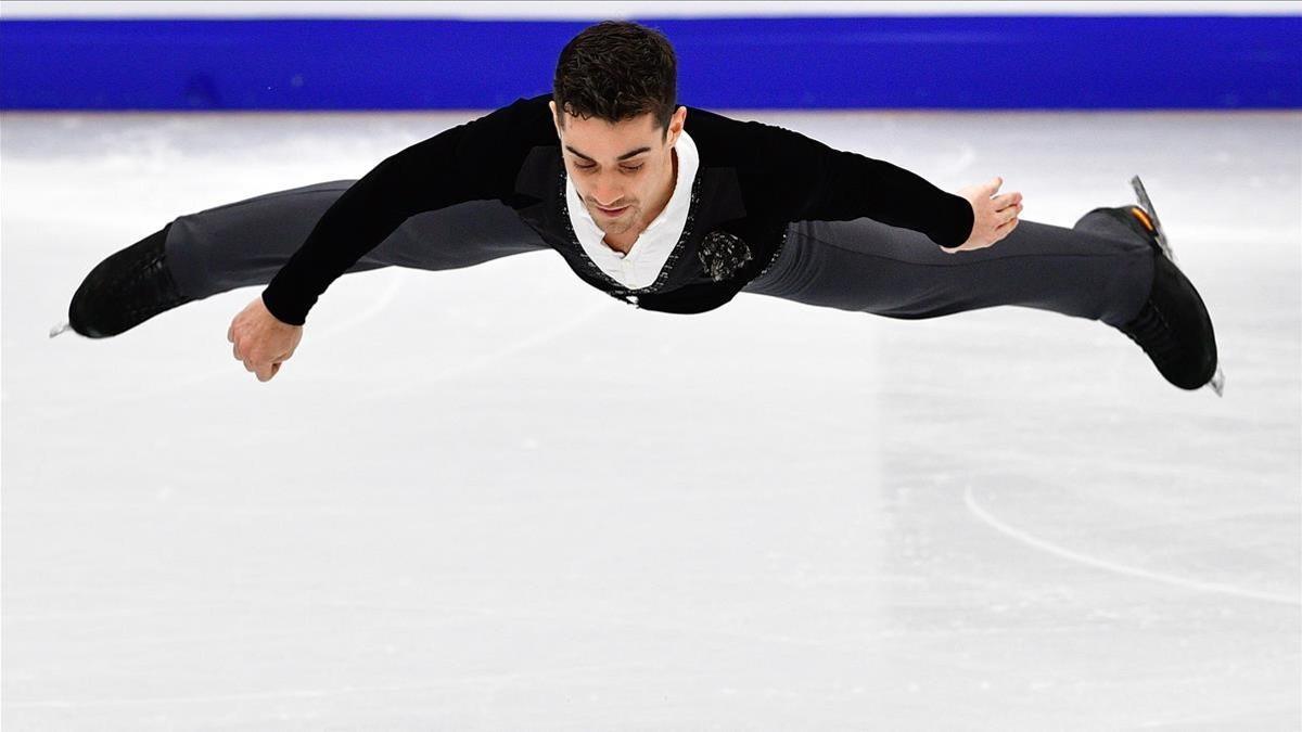 Javier Fernández, durante su actuación en el Mundial que ganó en Moscú en enero.