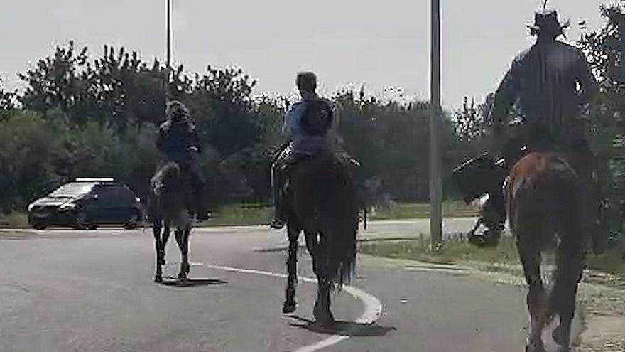 VÍDEO | Cuatro jinetes circulan por una rotonda en la carretera de Sóller