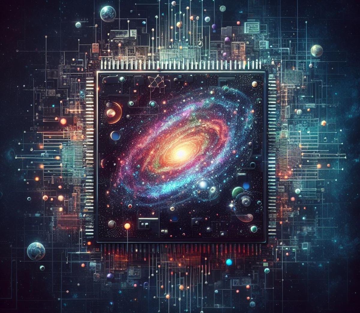 Perspectiva artística del universo como simulación informática.