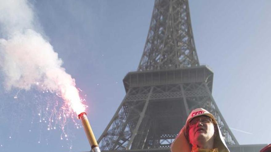 Trabajadores de la planta de Florange, durante una protesta en París.