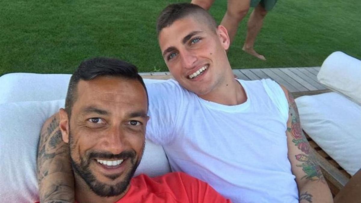 Verratti y Quagliarella, en la fiesta de Borriello