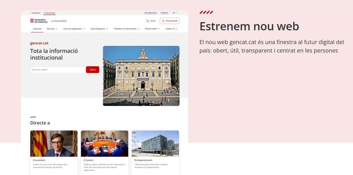 Captura de pantalla del nuevo portal gencat.cat de la Generalitat de Catalunya.