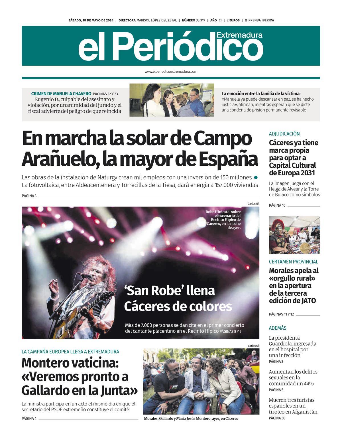 Consulta la portada correspondiente al día 18 de mayo de 2024