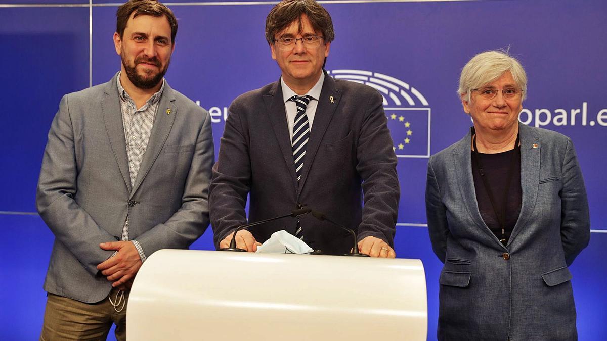 Puigdemont, Comín i Ponsatí al Parlament Europeu en una foto d’arxiu. | EFE