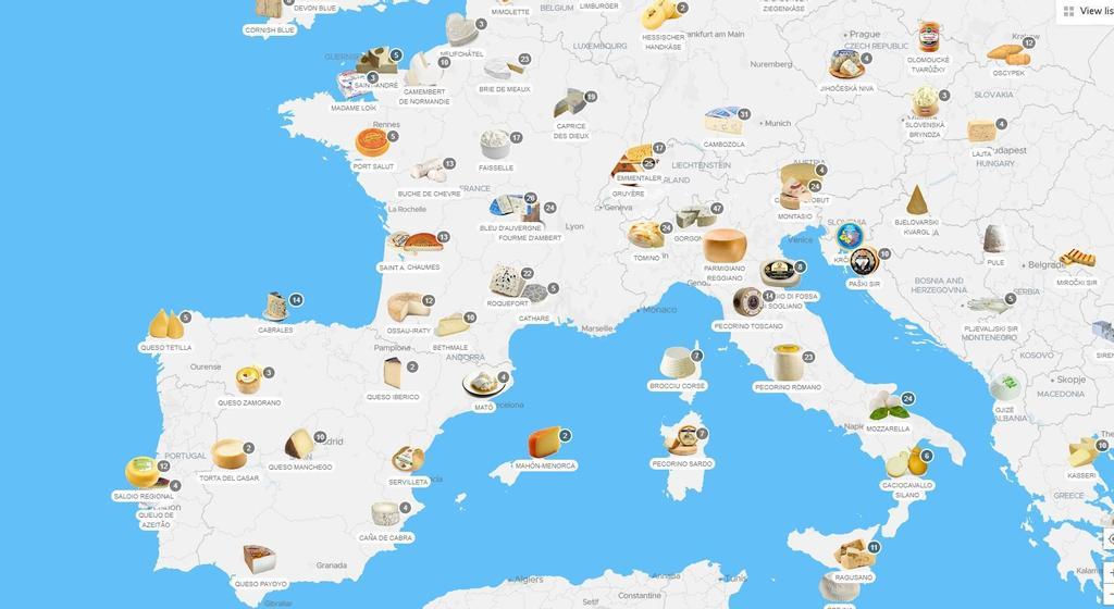 Así es el mapa que recoge todos los quesos del planeta