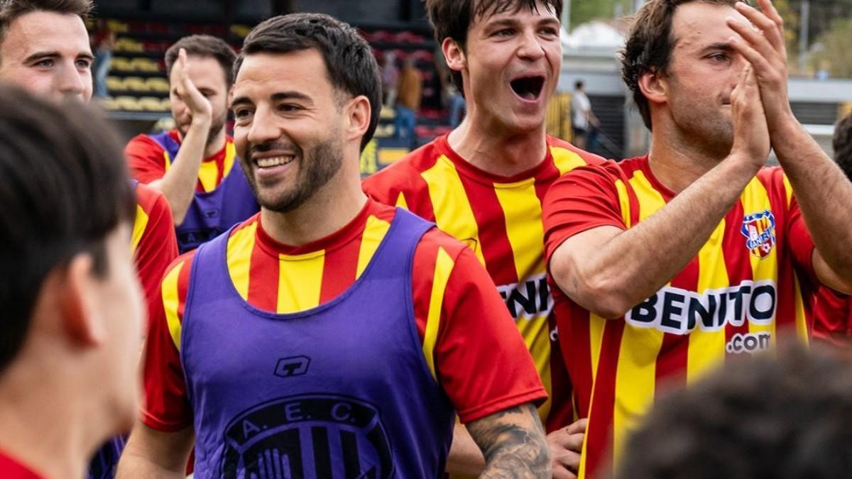 Jugadores del Manlleu, celebrando un triunfo