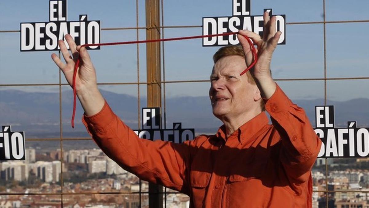 Philippe Petit, el miércoles en la azotea de la Torre Picasso de Madrid.