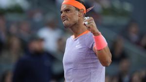 Rafael Nadal celebra un punto durante el Mutua Madrid Open 2024