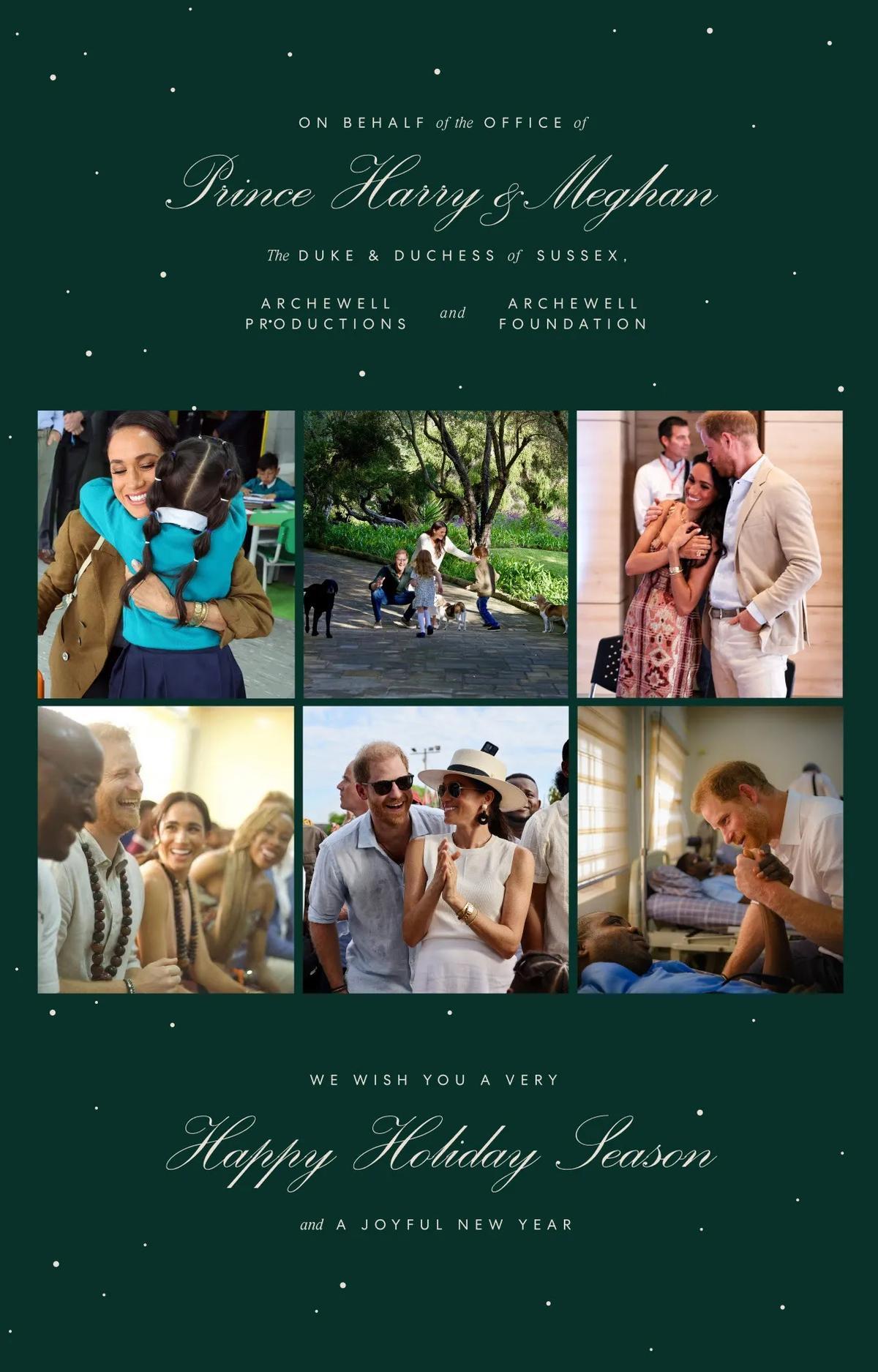 Felicitación navideña de los duques de Sussex, Harry y Meghan. En una de las fotos del combo aparecen sus hijos, Archie y Lilibet.