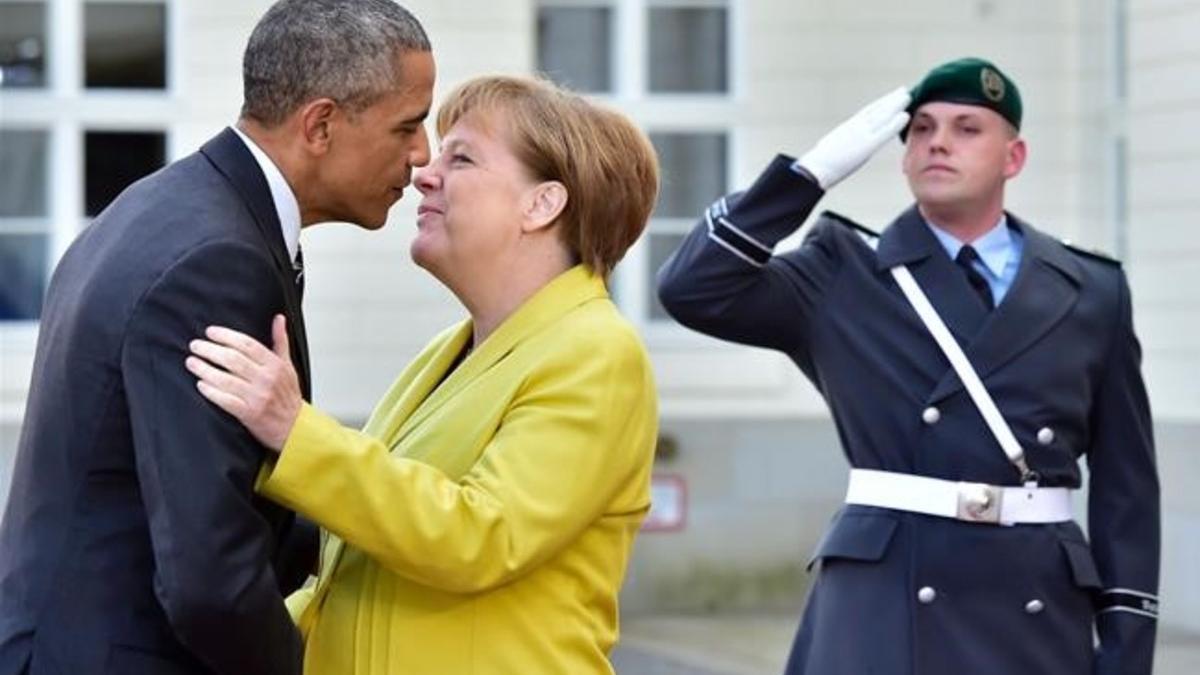 La cancillera Angela Merkel y el expresidente de EEUU, Barack Obama, el 24 de abril del 2016 en Hanover.