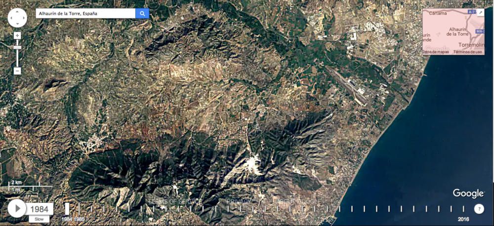 Así ha cambiado la provincia de Málaga desde 1984 a 2016.