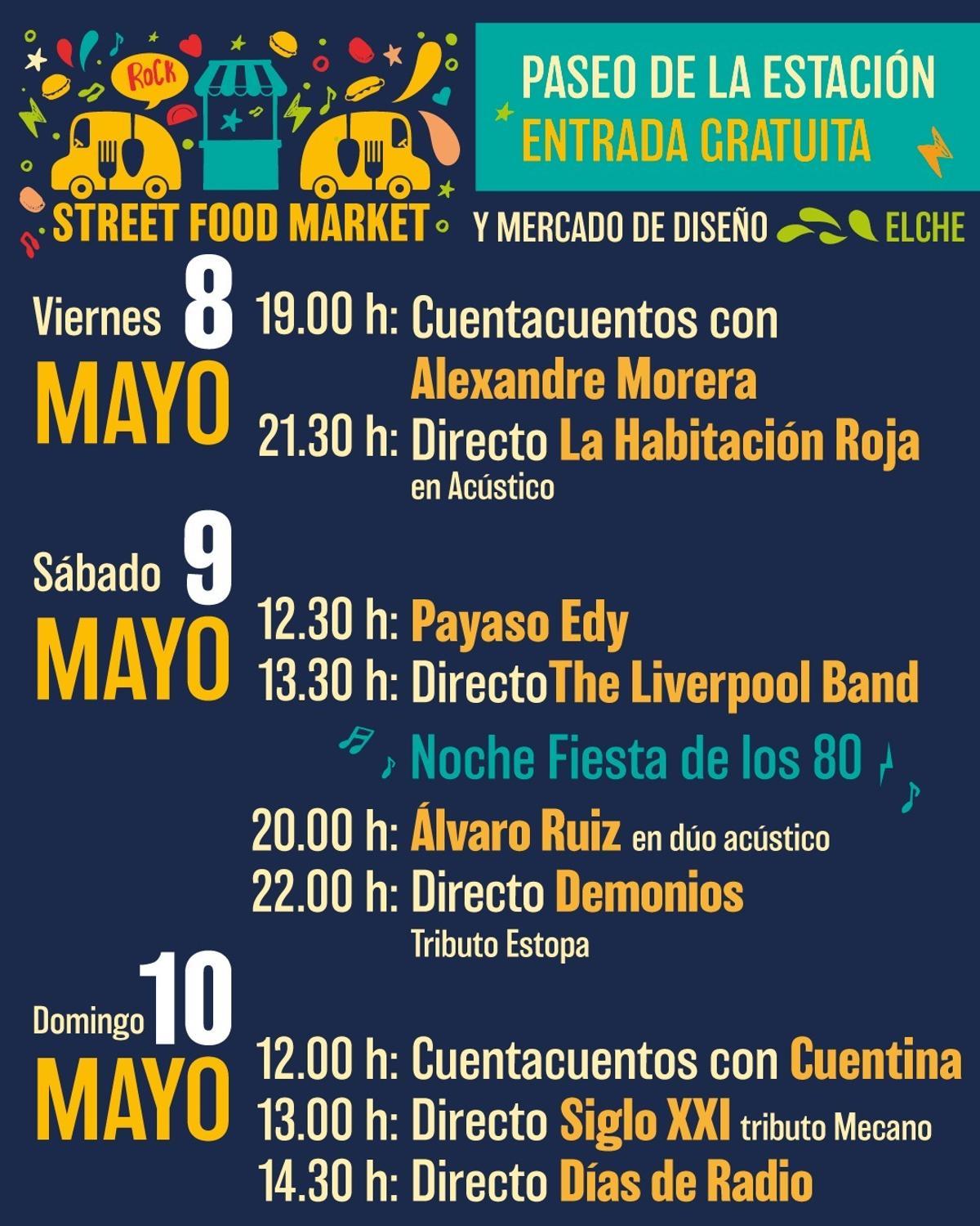 El Street Food Market de Elche se celebra del 8 al 10 de mayo con entrada gratuita en el Paseo de la Estación