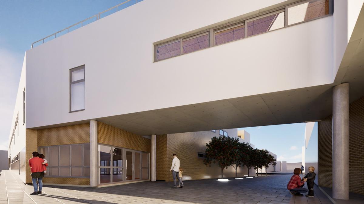 Otra perspectiva del futuro colegio en una imagen virtual.